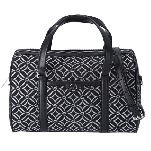 Michael Kors Jet Set Medium Duffle Bag Black Silver Logo Silver Metallic
